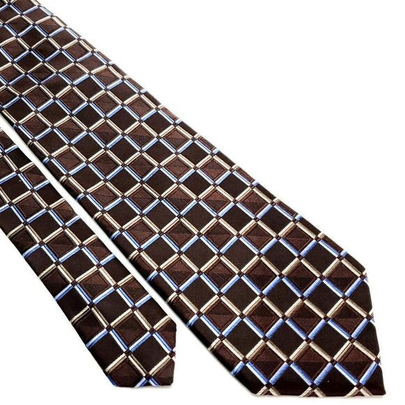Michael Kors Silk Tie Woven Brown Geometric Blue - Picture 1 of 6